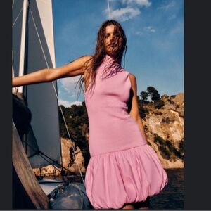 Zara Balloon Hem Ribbed Mini Dress Size Medium NWT